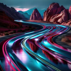 The curves of the beautiful empty road invite travelers to discover what lies beyond, seen in inviting closeup - obrazy, fototapety, plakaty