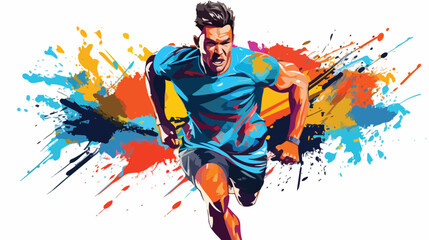 Sports man runing colorful splashes for tshirt and