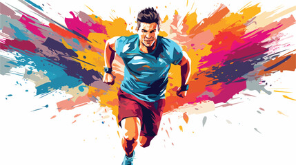Sports man runing colorful splashes for tshirt and