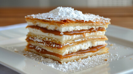 Classic argentinian dessert: crispy pastry layers filled with delicious dulce de leche - obrazy, fototapety, plakaty