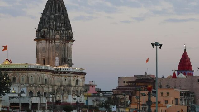 Sacred Hindu temple with its vibrant architecture and dramatic sky at evening from different angle