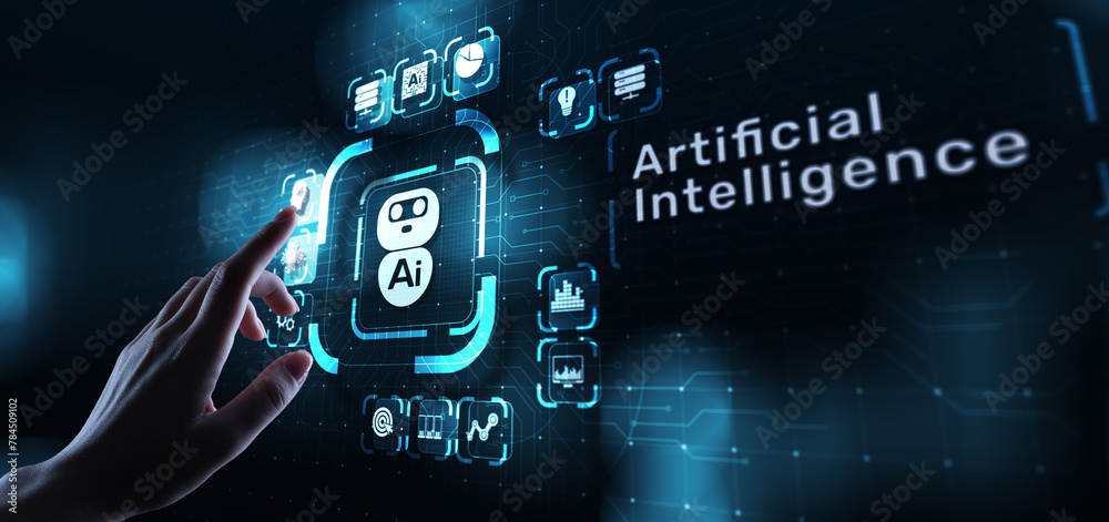 Poster ai artificial intelligence, machine learning, big data analysis and automation technology in busines