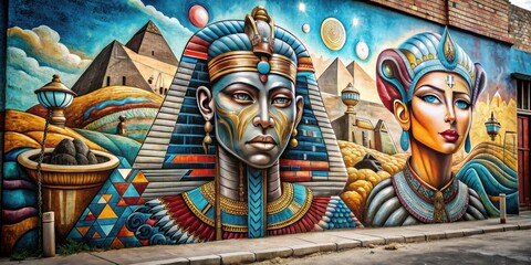 Beautiful street art on the walls of the Egyptian civilization, Illustrator: Graphic Art 3D