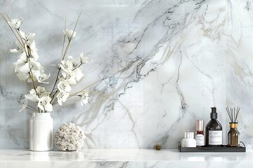 Carrara marble-themed images capturing the natural beauty of this iconic stone, with its subtle gray tones and delicate veins that create a sense of understated opulence and refinement - 784509981