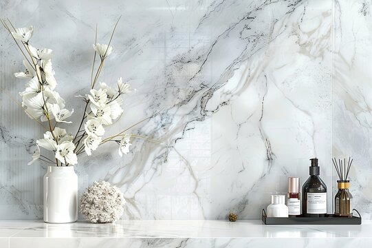 Carrara marble-themed images capturing the natural beauty of this iconic stone, with its subtle gray tones and delicate veins that create a sense of understated opulence and refinement