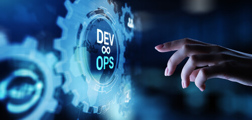 DevOps Agile development concept on virtual screen.