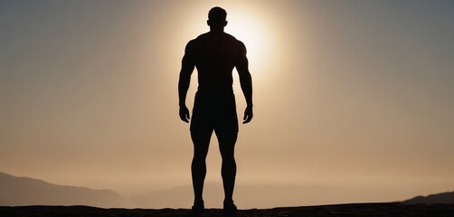 Silhouette image of male athlete not light background. Concept of sport. For banners, posters, adverts, gyms
