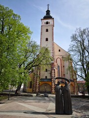 Church of the Assumption of the Blessed Virgin Mary with Statues of Stefan Moyses and Karol Kuzmany - obrazy, fototapety, plakaty