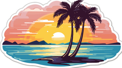 Sticker beach 2d flat cartoon vactor illustration isolated