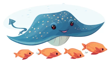 Tableaux ronds sur aluminium Baleine Sting ray accompanied by smaller fish 2d flat cartoon