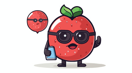 Strawberry secret agent with speech bubble cartoon.