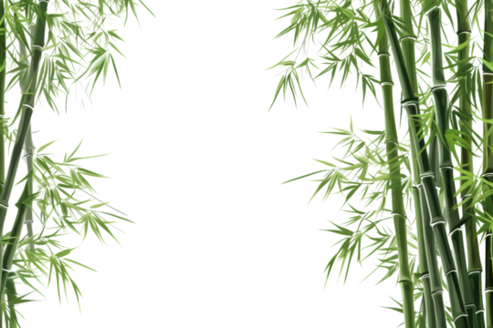 Tall bamboo trees The trunk is slender and straight. Light green leaves Isolated on white background