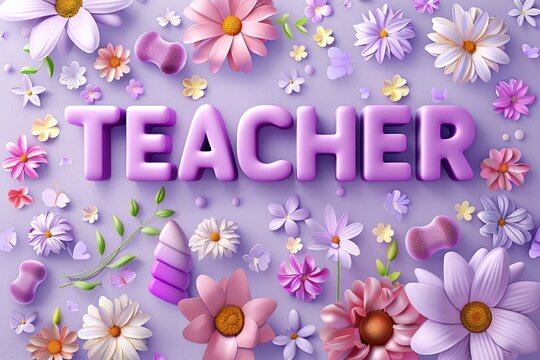 Happy Teacher's Day Your unwavering dedication and PSD mockup with watercolor effect text on floral background