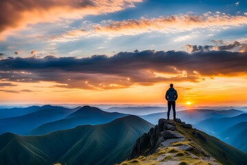 person standing on top of a mountain