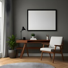 Business Room, white Wall Frame Mockup, Paper Size Mockup, Modern Home Design Interior, 3D Render