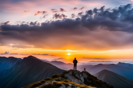 person standing on top of a mountain