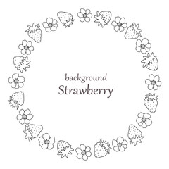 Fruit frame with strawberries, round frame with outline strawberries.