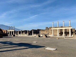 ancient roman amphitheater. Ruins of Pompeii without people. Pompeii, Campania, Italy