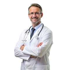 Portrait of a man doctor isolated on transparent background