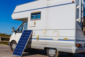 Solar photovoltaic panel at camper caravan - 784515329