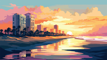 Sunrise at Myrtle Beach Spring Break 2d flat cartoon