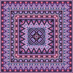 Vector abstract decorative ethnic ornamental illustration. Colorful square carpet