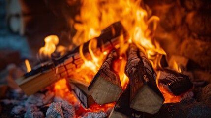 Close up of fire burning in a fireplace