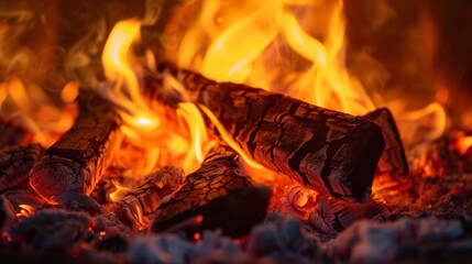 Close up of fire burning in a fireplace