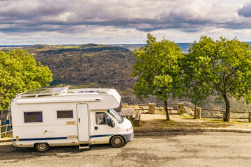 Camper in mountain, Portugal