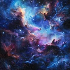 A colorful galaxy with a bright blue star in the center