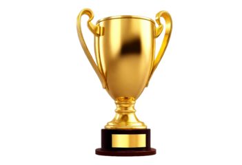 Winner golden trophy cup on transparent background. Triumph champions, celebration sports winner awards.