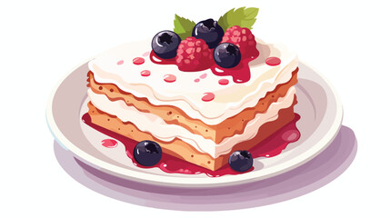 Obraz na płótnie Canvas Sweet cake on white plate food concept 2d flat cartoon