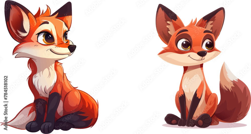 Poster Funny animal character, cute red foxes with black paws