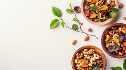 Against a neutral backdrop, a bowl overflows with a delightful variety of dry fruits, offering an enticing display of color, texture, and flavor. 