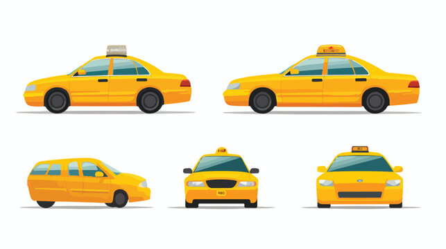 Taxi yellow car with side front background and top. City