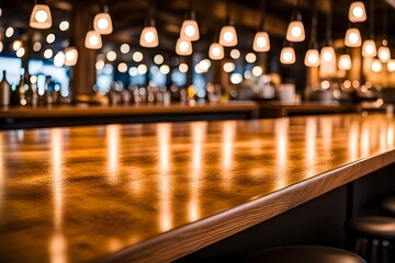 Wooden bartop in restaurant