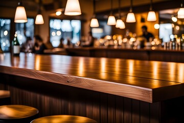 Wooden bartop in restaurant