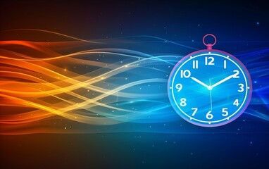 Clock on abstract background with flowing waves, representing the flow of time,time theme.