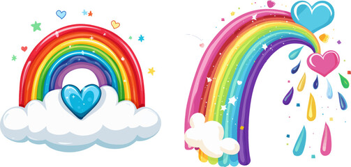 Hand drawn color arc illustration set. Cartoon rainbow doodle, graphic colorful collection