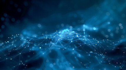 Blue abstract background with a connected network grid and particles