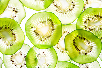 healthy and fresh green kiwi fruit seamless background, translucent kiwis slices, top view