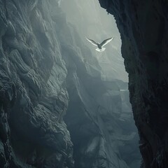 A Bird flying in the cave