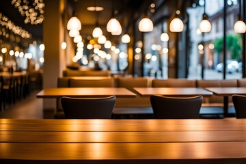 Wooden table in cafe 
