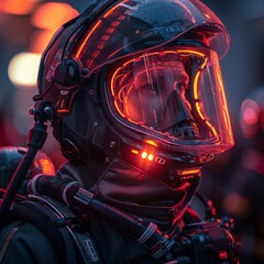 Futuristic firefighter academy, training with holograms and drones, saving tomorrow - obrazy, fototapety, plakaty