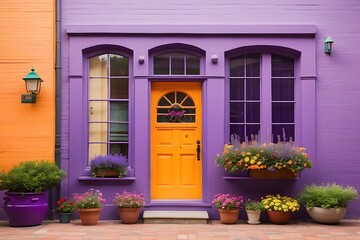 door and flowers in front of a house