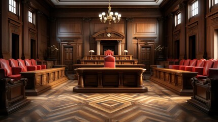 A Realistic and Detailed Interior of a Courtroom