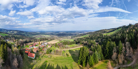 Typical landscape from the Weststeiermark region in Styria, Austria with the rural village...