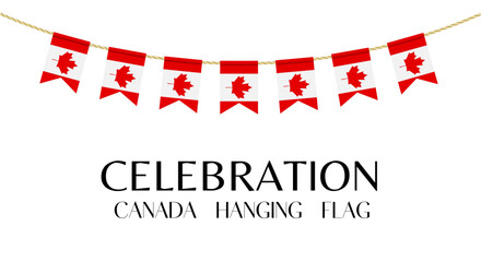 Canada flag bunting. Set of Patriotic hanging flags. Bunting decoration of Canada flag isolated on white background. CANADA  vector flag.