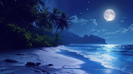 Fototapeta na wymiar Moonlight Romantic Environment at the Beach