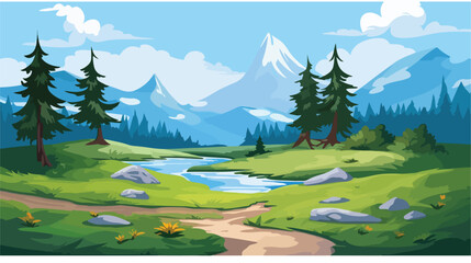 The Nature Landscape vector Icon 2d flat cartoon va